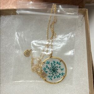 Catherine Weitzman -  Gold Plated Pendant Necklace with Teal Floral Resin Inlay